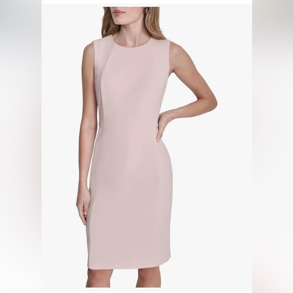 NWT DKNY Dress size 10 Petal Pink Sleeveless Jewel Neck Scuba Crepe Sheath